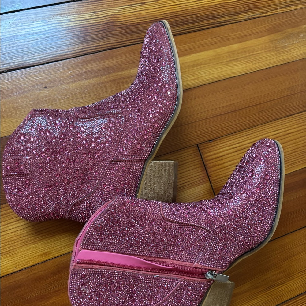 Pink Rhinestone Ankle Boots - Picture 4 of 7